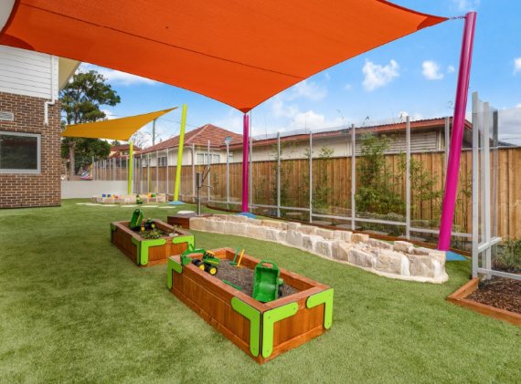 Garden beds under shade sails