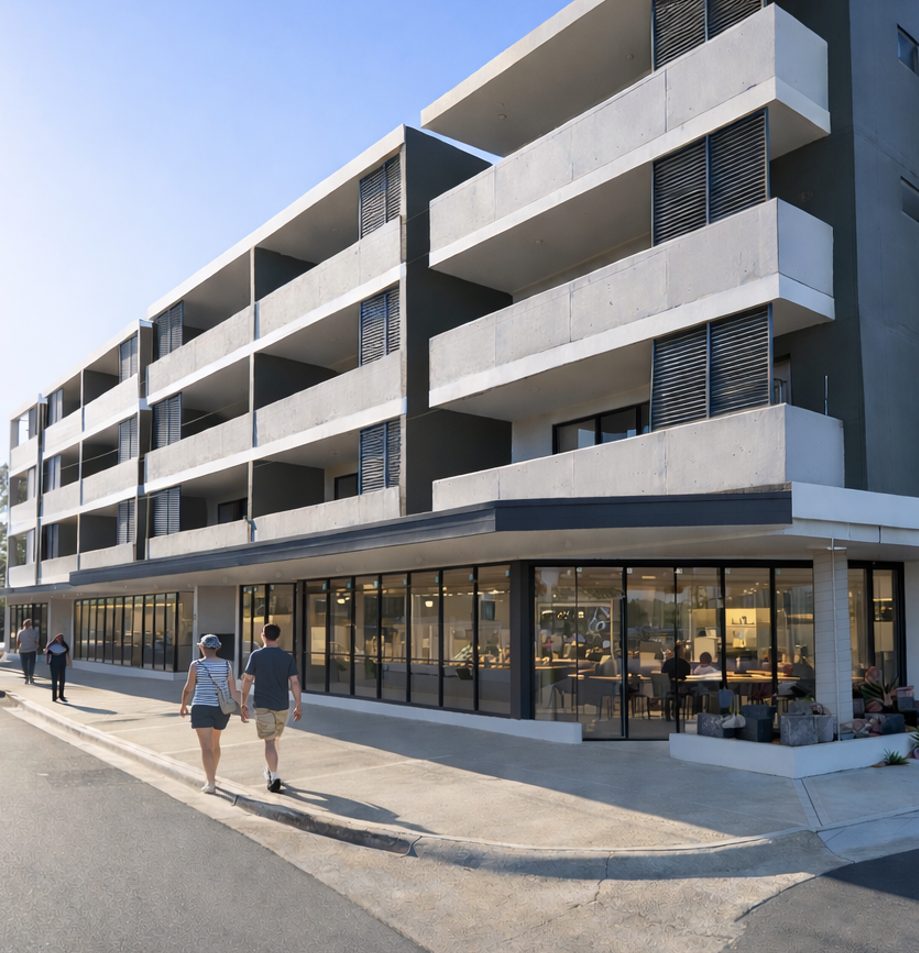 Mixed-use apartment building with ground-floor retail